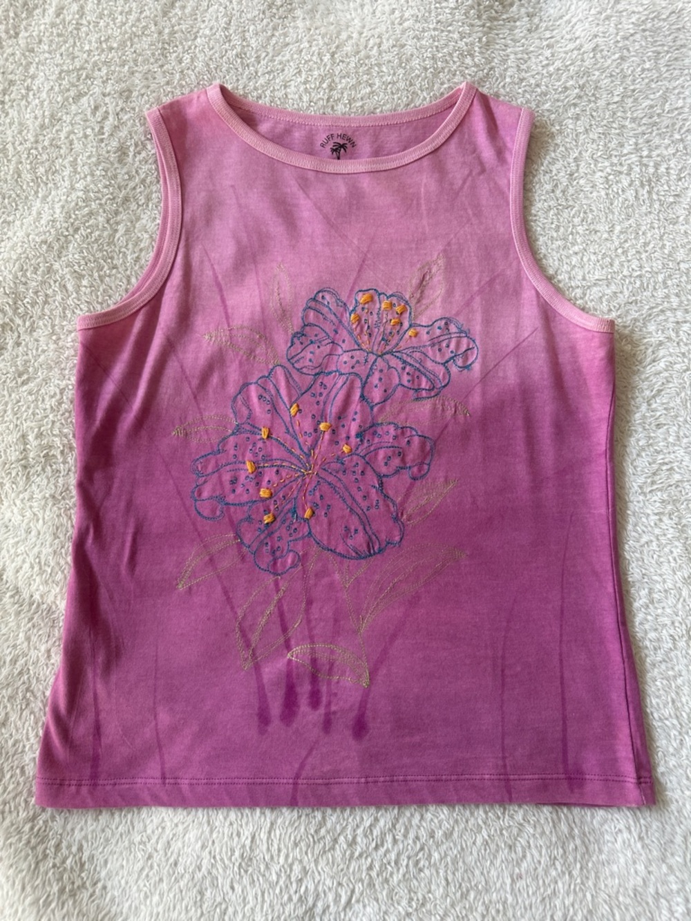 Ruff Hewn Pink Purple Floral Embroidered Sleeveless Top 100% Cotton Size M NWOT